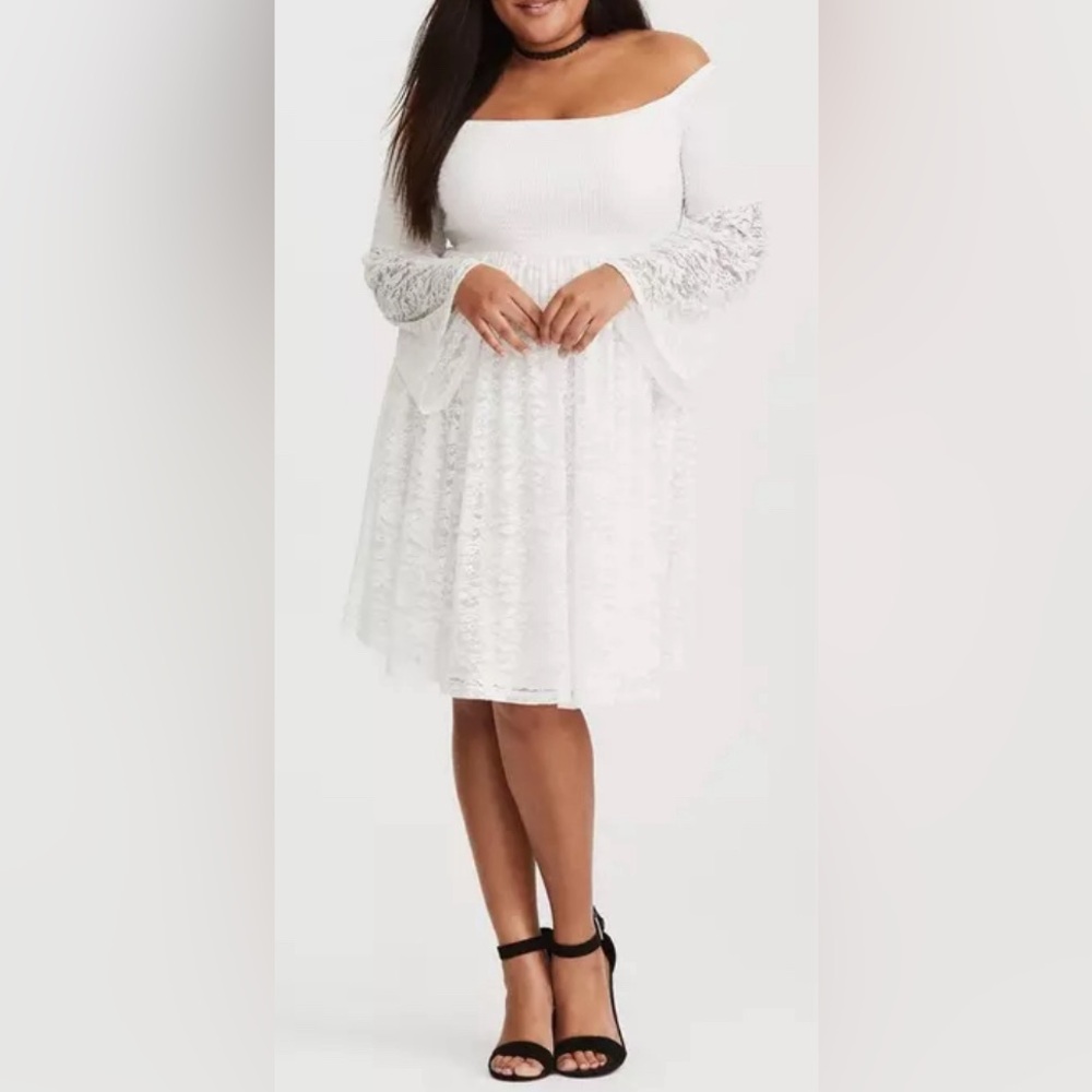 New Torrid Ivory/Cream  Lace Smocked Skater Dress